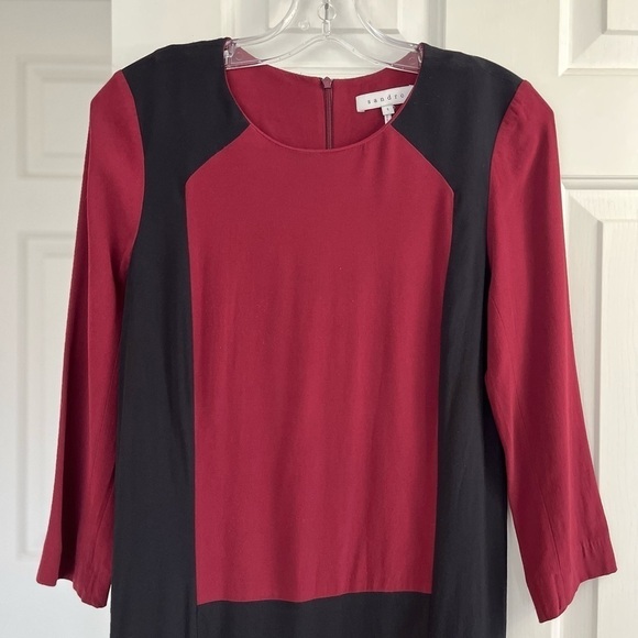 SANDRO Paris Burgundy Black Colour Block Long Sleeve Shift Dress Size 1 - Picture 9 of 15